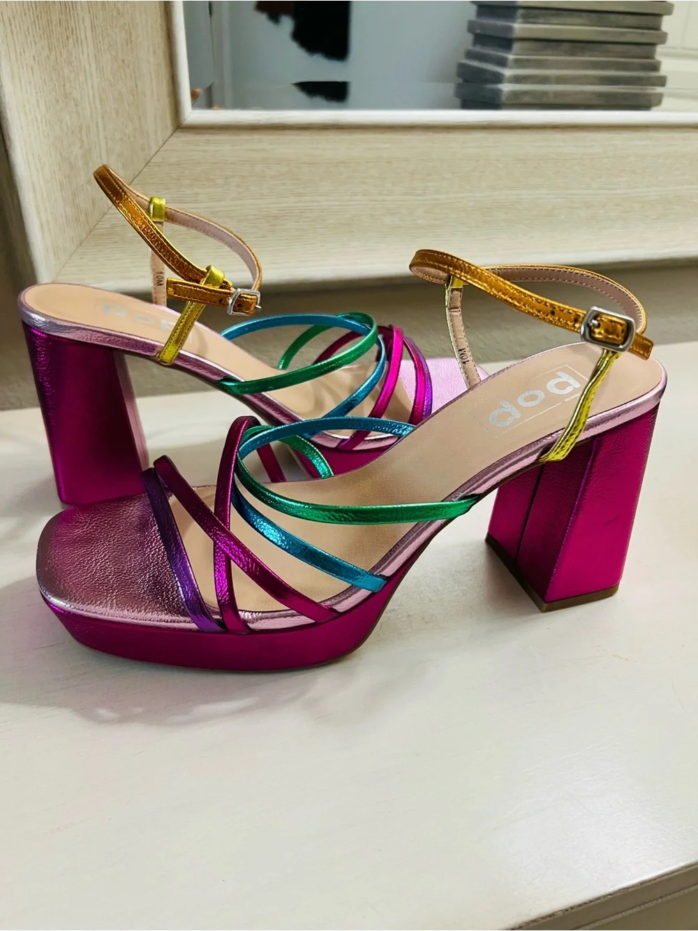 Women’s Pop Multicolor Strappy Block Heel Sandals